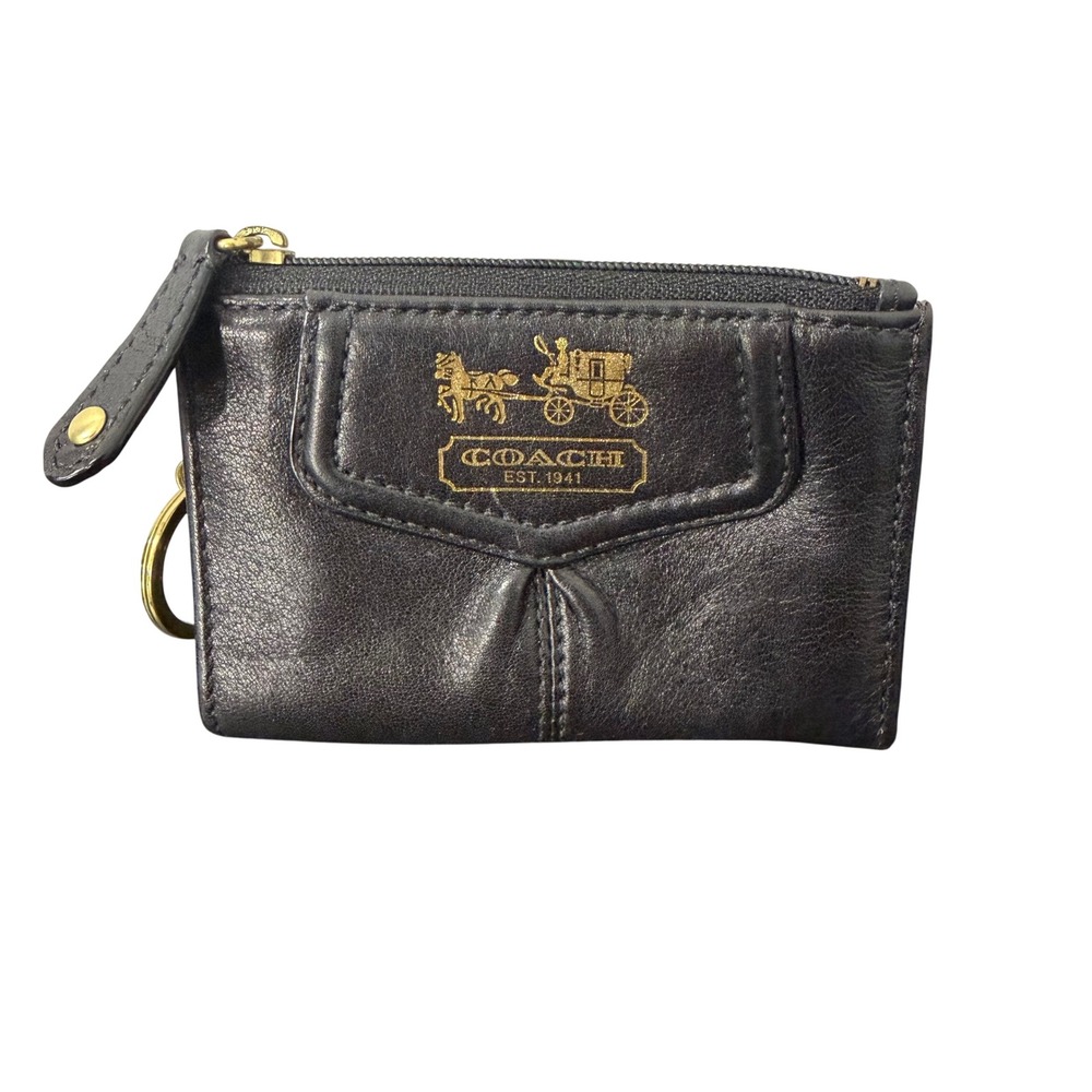 Coach Black Leather Pouch Horse Carriage Y2K Preppy Mini Wallet Coin Purse Luxe